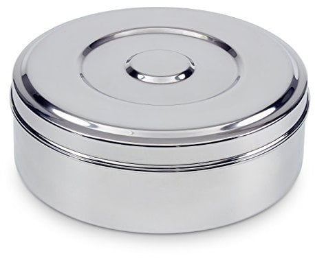 Zinel Masala Dabba Boîte à épices/avec 7 Compartiments et 2 couvercles en Acier Inoxydable, Silver, 16 cm