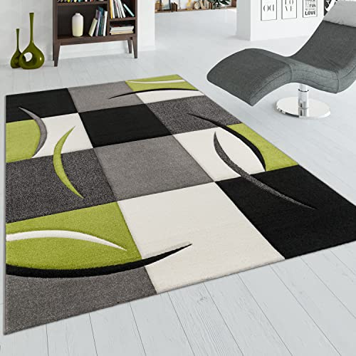 Paco Home Designer Teppich mit Konturenschnitt Karo Muster Grün Schwarz, Grösse:300x400 cm