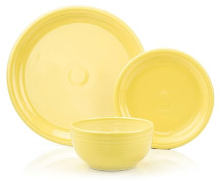Fiesta® Bistro Coupe 3-Piece Dinnerware Set – Durable Ceramic, Lead-Safe, Dishwasher/Microwave/Oven Safe – Made in USA Dinnerware - Sunflower