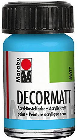 Marabu 14010039090 - Decormatt Acryl Hellblau 090, 15 ml, samtmatte Acrylfarbe auf Wasserbasis, cremig und farbintensiv, speichelfest, wetterfest, zum freien Malen und Schablonieren