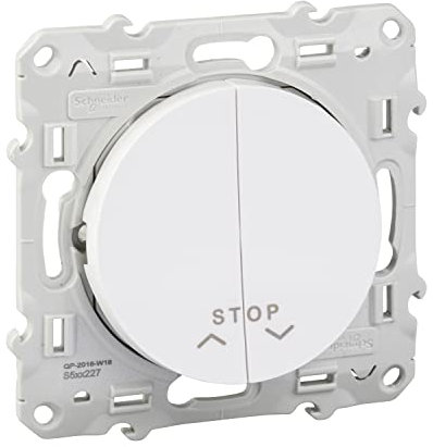 Schneider Electric S520227 Odace, double bouton-poussoir avec fonction stop pour volets-roulants, 10 A, Blanc Odace, poussoir Blanc, 2 boutons + fonction stop pour volets-roulants