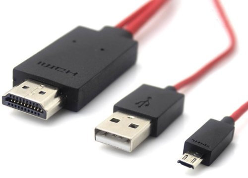 MHL Micro USB auf HDMI TV Verbindungskabel für Samsung Galaxy S4 i9500/S3 i9300/Note 2 N7100/Note 3 - Schwarz + Rot (200 cm)