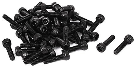 Sourcingmap M3 x 12mm Carbon Steel Full Thread Hex Socket Cap Head Screws Bolts Black 50 Pcs
