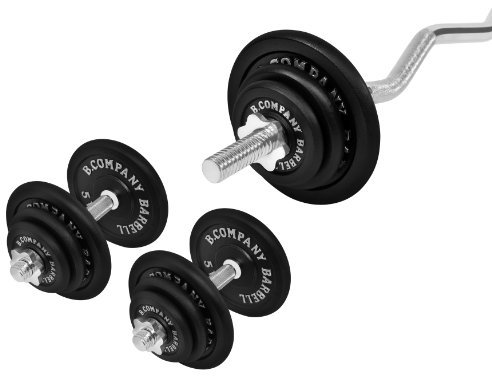 Bad Company Hantelset | Hantelscheiben aus Gusseisen (4 x 1,25 kg, 4 x 2,5 kg, 4 x 5 kg, 2 x 10 kg) inkl. SZ- Curlstange und Kurzhanteln 30/31 mm | Komplett-Set 66,5 kg