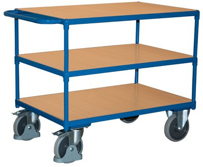 Schwerer Tischwagen, 3 Ladeflächen, Ladefläche LxB 1200x800 mm, Auáenmaáe LxBxH 1390x800x915 mm, Tra