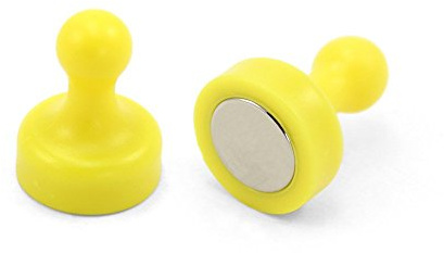 High Power Yellow Skittle Magnet for Fridge, Office, Whiteboard, Noticeboard, Filing Cabinet - 19mm dia x 25mm tall - Pack of 2