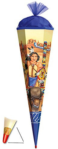 Schultüte - Indianer - 50 cm - mit Tüllabschluß - Zuckertüte Roth - für Mädchen & Jungen - Western Indianerfedern Cowboy Häuptling