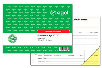 SIGEL SD045 Urlaubsantrag A5 quer, 2x40 Blatt, selbstdurchschreibend, 1 Stück, mikroperforiert, aus nachhaltigem Papier