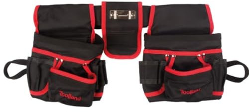 Toolland Porte-outils double pour ceinture, nylon, riveté, multiples poches, porte-marteau, noir/rouge