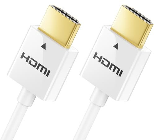 deleyCON 1,5m HDMI Cable Slim (Pequeño y Flexible Cable HDMI) 4K HDMI 2.0 Cable 1080P 2160P UHD ARC HDR 3D para TV, Monitor, Beamer, Laptop, Notebook, PC, Ordenador, PS4, PS5, XBOX - Blanco