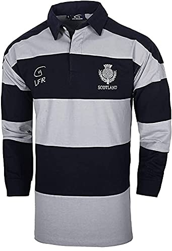 Scotland Hooped Grey and Navy Long Sleeve Rugby Shirt (X-Large)