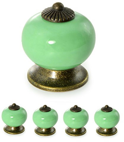 Ganzoo Möbelknöpfe Set aus Porzellan/Keramik Schrank-Knopf/Möbelgriff Türknauf Schrankgriff Schrankknopf Möbelknauf Knauf & Griff Vintage Shabby Landhaus Antik für Möbel Schublade (4 Stück, grün)