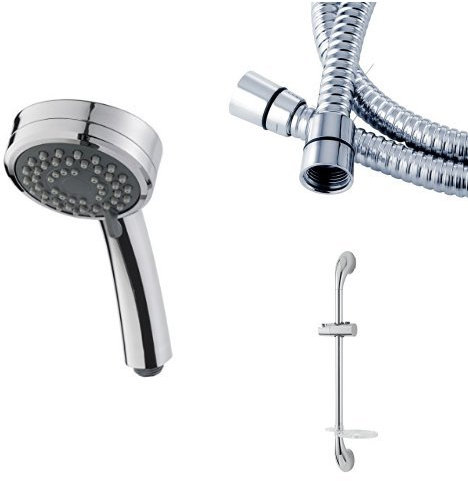 Triton 3 Position Shower Head - Chrome with 1.75m Shower Hose - Chrome and Joshua Riser Rail - Chrome