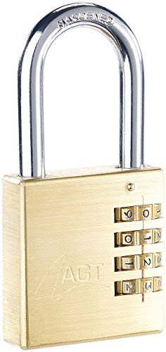 AGT Zahlenschloss 4 stellig: Vorhänge-Schloss aus Messing mit 4-stelligem Zahlen-Code, 50 mm (Schloss zur Diebstahlsicherung, Spindschloss Zahlenschloss, bugel)