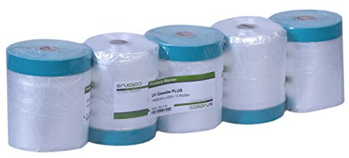 Colorus Masker Tape PLUS UV Gewebe – 5 Rollen 140 cm x 20 m – Abdeckfolie mit Gewebe-Klebeband | 21 Tage UV-beständig | Für raue Untergründe und Außenbereich