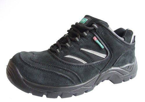 Click Workwear Mens Anti Static/Slip Safety Work Trainer Dark Grey with reflective yellow stripes 9 UK