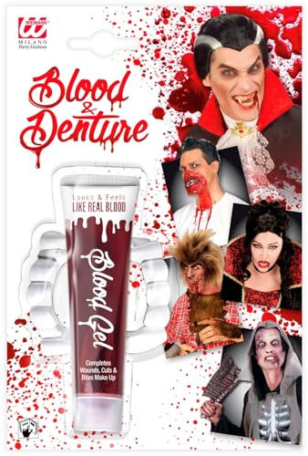 W WIDMANN MILANO Party Fashion 4031D - Kunstblut mit Gebiss, 28 ml, Vampir, Vampirblut, Halloween, Mottoparty