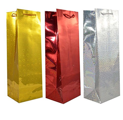 Assorted Christmas Holographic Bottle Gift Bag 36cm - Pack of 3