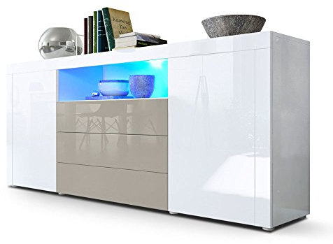 Vladon Sideboard Santiago, Blanc Haute Brillance/Gris Sable Haute Brillance - Modern Chest of Drawers for Your Living Area - (WxHxD) 167 x 72 x 35 cm