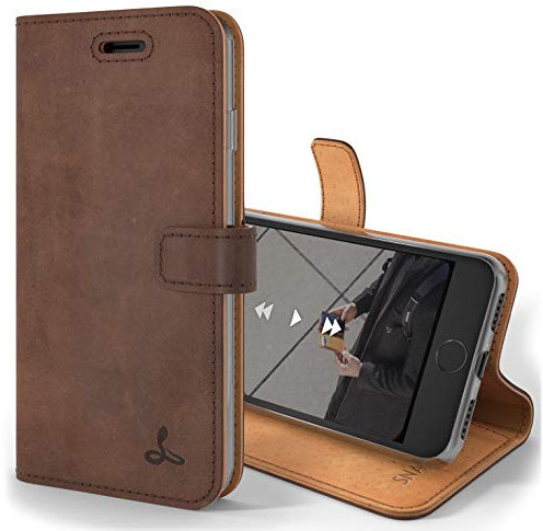 Snakehive Lederhülle für iPhone 7 | Stylische Handyhülle mit Kartenhalter & Standfuß | Handyhülle Schutzhülle & Lederhülle Kompatibel mit iPhone 7 - Kastanien Braun