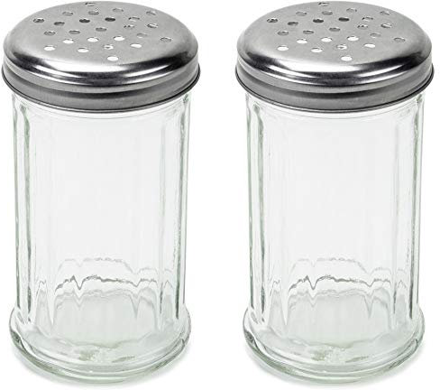 SET OF 2 - 12 Oz. (Ounce) Multi-Purpose Spice Seasoning Grated Cheese Shaker Retro Dispenser, Glass Jar, Perforated Stainless Steel Lid