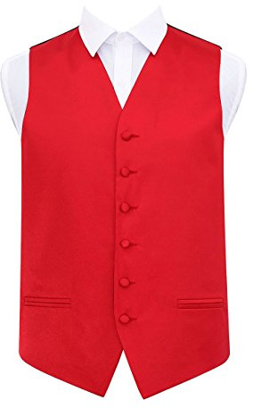 DQT Mens Plain Glossy Satin Classic Waistcoat - Wedding, Business & Formal Suit Vest - Red 44 (2XL)