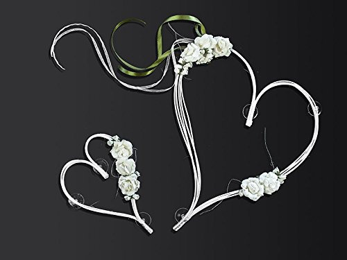 Autoschmuck Hochzeit Rattanherz mit Blumen (creme/weiß)