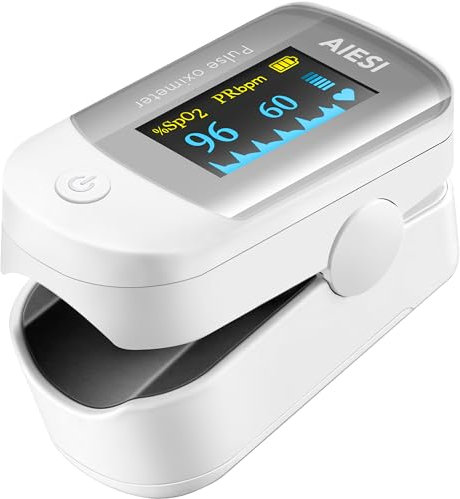 AIESI® Saturimetro da dito professionale certificato pulsossimetro con display a COLORI orientabile A2, Batterie, Custodia, Manuale d’uso multilingua, Garanzia Italia 24 mesi