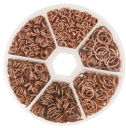 PH PandaHall 1745pcs Open Jump Rings, Red Copper Iron 4/5/6/7/8/10mm Jump Rings Jewellery Connectors O Ring for Earring Bracelet Necklace Pendants Choker Jewellery DIY Craft Making
