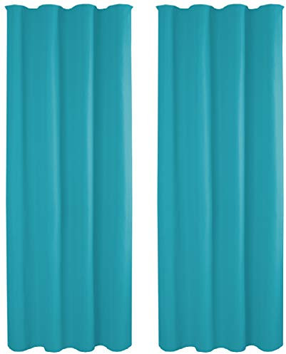 Bestlivings Vorhang Blickdicht Aber Lichtdurchlässig (140x245cm / 2 Stück) Gardine Uni (Türkis) mit Kräuselband/Universalband, für Fenster, Balkon - Gardinenschal
