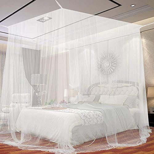 AKORD White Mosquito Canopy Polyester Insect Protection Box Net Travel Double Bed Rectangular, with Slits, 220x200x210cm