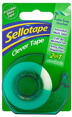 Sellotape Clever Tape Ruban adhésif invisible mat avec dévidoir et ruban adhésif invisible 18 mm x 25 m