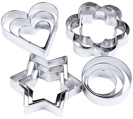 Latinaric 12 Steel Cutters for Pastry/ Cake/ Fruit Cake, Stainless Steel, silver