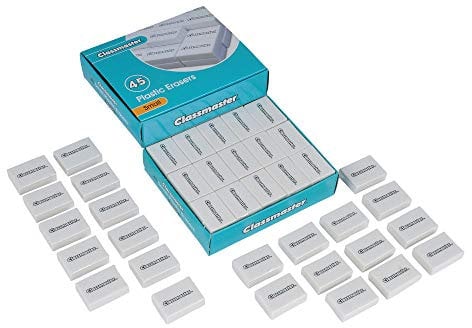 Classmaster PES45 Pencil Erasers – Small, PVC-Free, Phthalates-Free – White, (Pack of 45)