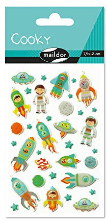 Maildor CY005O Packung mit Stickers Cooky 3D (1 Bogen, 7,5 x 12 cm, ideal zum Dekorieren, Sammeln oder Verschenken, Weltraum) 1 Pack,grün