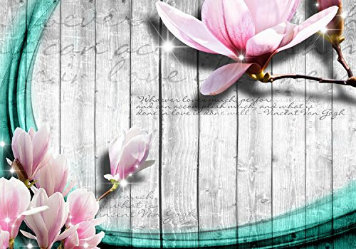 wandmotiv24 Papiers peints Bois - fleurs turquoise XXL 400 x 280 cm - 8 pièces Papiers peints photo, peinture murale, papiers peints à motifs, papiers peints intissés Abstrait, fleurs, mur M0541