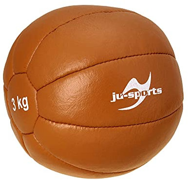 Ju-Sports Medizinball 4kg I Slam Ball aus hochwertigem Leder mit stabilen Nähten I Für alle Sportarten, gut für Krafttraining UVM. I Braun