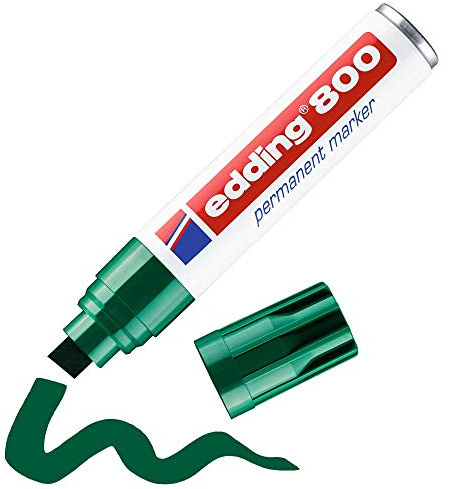Edding 800 Permanent Marker - Green - 1 Pen - Chisel Tip 4-12 mm - for Bold Markings - Waterproof, Quick-Drying, Smear-Proof Pens - for Cardboard, Plastic, Wood, Metal, Glass and Fabric