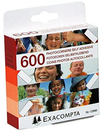 Exacompta - Réf. 12990E - 1 boîte de 600 coins photos transparents - Cristal- sous film par 10 - Emballage dans une boîte distributrice carton.