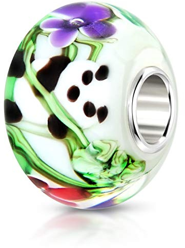 Materia XXL Glas Beads Charms Anhänger Silber 925 Blumen bunt 1465