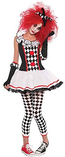 Amscan - Kinderkostüm Harlekin Girl, Kleid, Haarband, Leggings, Armstulpen, Ellequin, Narr, Mottoparty, Karneval, Halloween, Weiß, 12 bis 14 Jahre