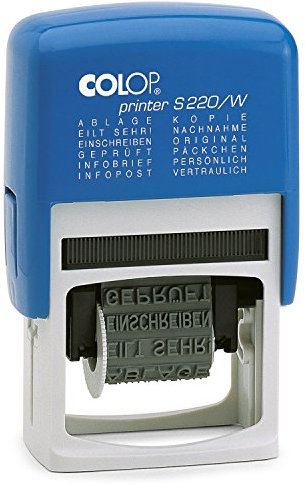 COLOP Blue Line Printer 12in1 Stempel mit 12 fertigen Stempeltexten - S220/W Wortbandstempel