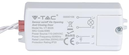 V-TAC SKU.5085 Tür-Bewegungsmelder VT-8026, Kunststoff und andere Materialien, weiß, Höhe x Breite x Tiefe: 35, 5 mm x 78, 2 mm x 18, 7 mm