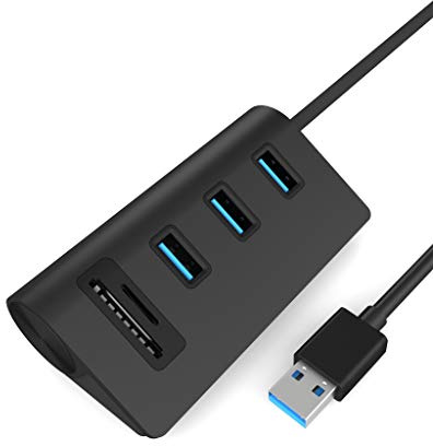 CATECK Bus- angetrieben USB 3.0 3-Port Aluminum Hub mit 2-Steckplätzen kartenleser Combo für iMac, MacBook Air, MacBook Pro, MacBook, Mac Mini, PCs und Laptops, schwarz