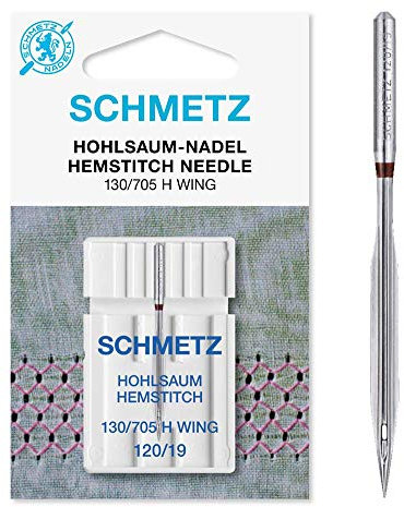 SCHMETZ | 1 Nähmaschinennadel | Hohlsaum | 130/705 H-WING | Nadeldicke 120/19 | Geeignet für dekorative Hohlsäume | auf jeder gängigen Haushaltsnähmaschine mit Zickzack-Funktion einsetzbar