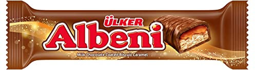 Barre enrobée de chocolat au lait Ulker Albeni avec caramel et biscuit (paquet de 24)