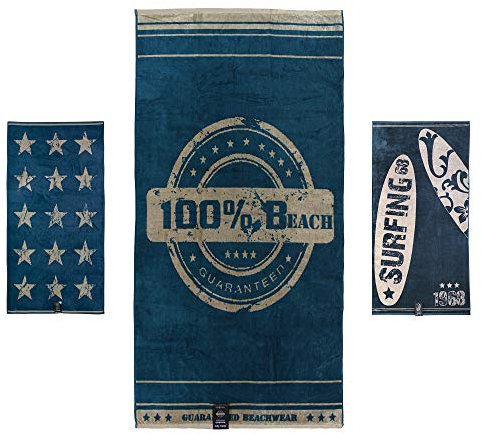 jilda-tex Strandtuch 90x180 cm Badetuch Strandlaken Handtuch 100% Baumwolle Velours Frottier Pflegeleicht Verschiedene Designs (Beach)