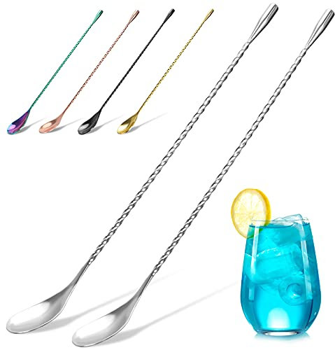 Stainless Steel Bartender Mixing Spoon, Spoon Spiral Bar Cocktail Shaker with Long Handle 2pcs 12 inches metallic silver