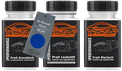 TRISTARcolor Peinture voiture Kit crayon de retouche peinture pour Renault/Alpine RQH Bleu Iron Metallic Peinture de fond peinture de base vernis clair 50 ml chacun