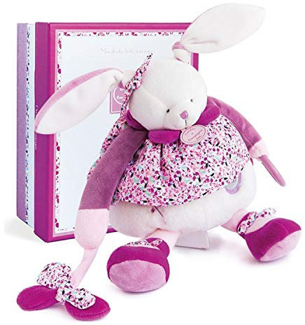 DOUDOU ET COMPAGNIE - Doudou Peluche Lapin Rose - 30 cm - Collection Lapin Cerise - Doudou Lapin Tout Doux - Idée Cadeau Naissance pour Enfants - Avec Boite Cadeau - Garantie Doudou Perdu - DC2705